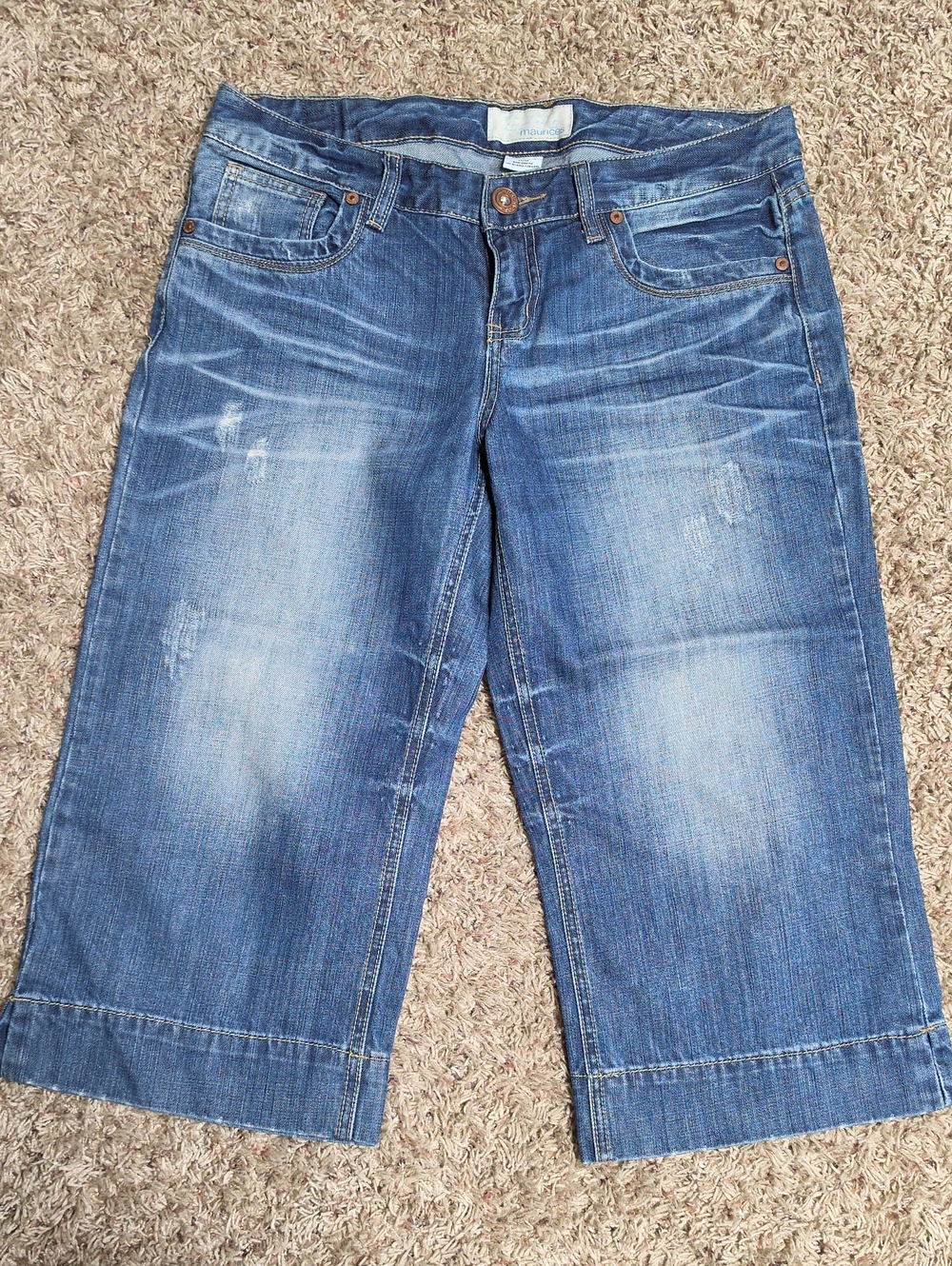 Maurices Distressed Blue Denim Cropped Capri Jeans